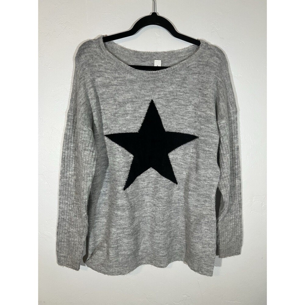 Soft Grey Long Sleeve Sweater With Black Star Size Small